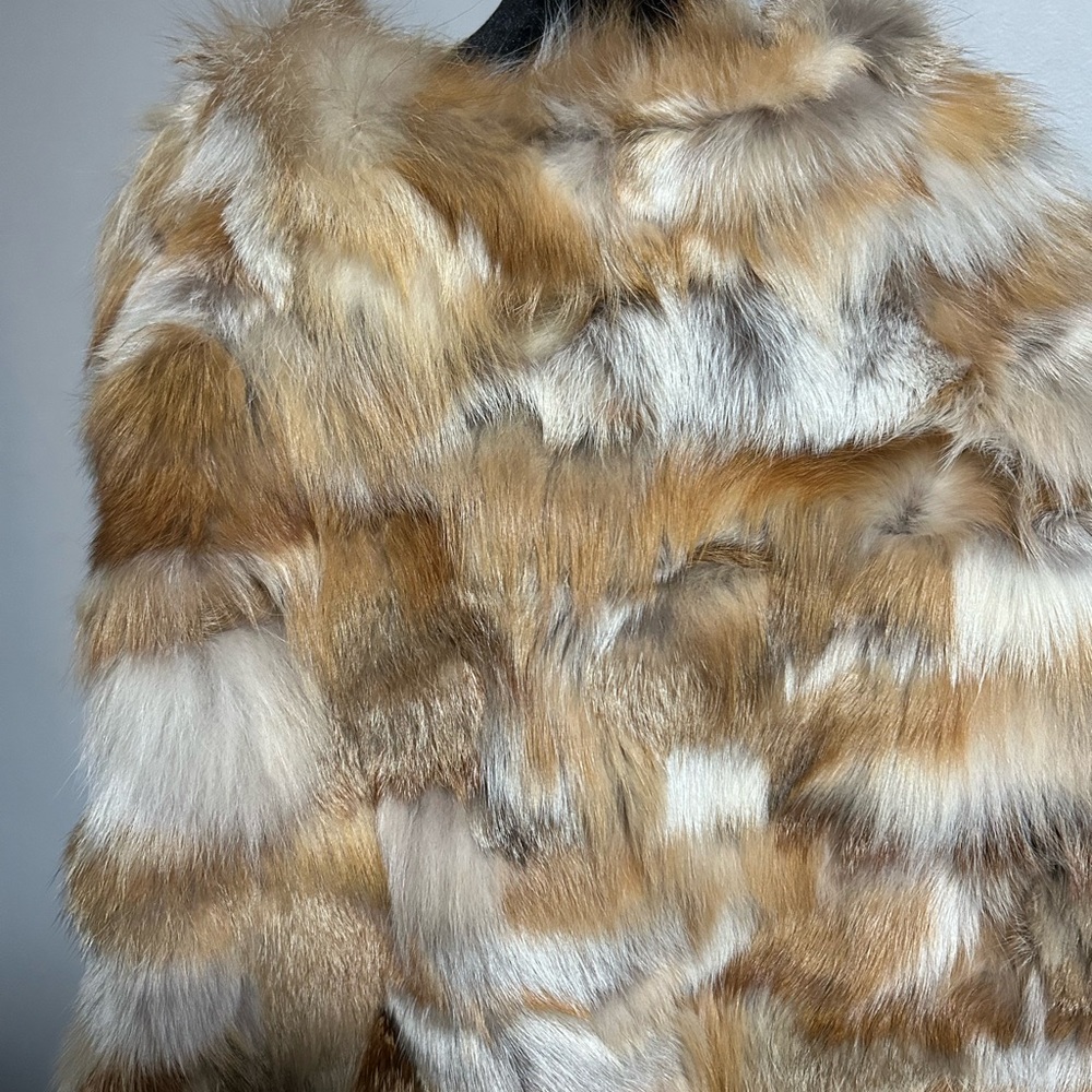 Luxurious real fox  Fur Jacket cape poncho- Tan and Cream